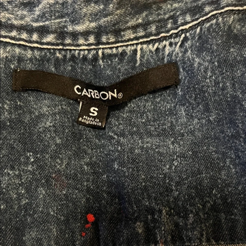 Carbon Distressed Blue Denim Mens Long Sleeve Button Down Paint Splatter Shirt